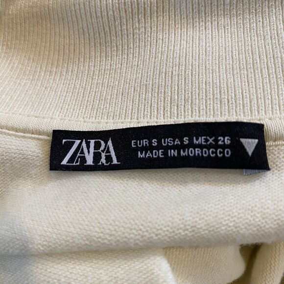 Zara Creamy Ivory Cropped Cotton Blend Longsleeve Sweater‎ Size Small - Picture 6 of 11